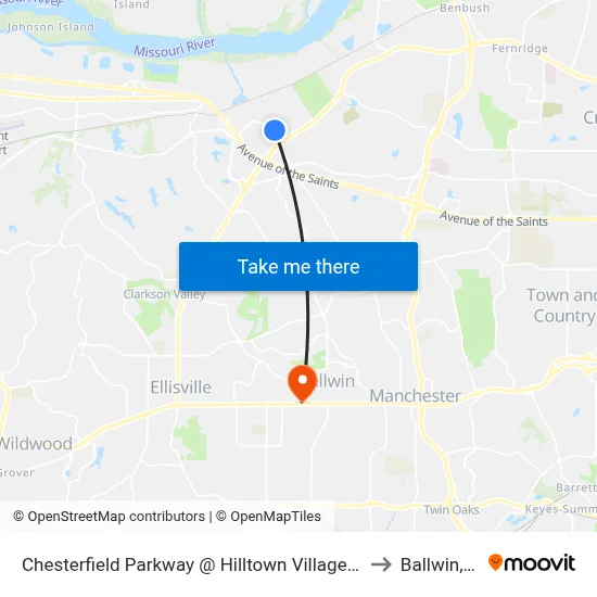 Chesterfield Parkway @ Hilltown Village Center Nb to Ballwin, MO map