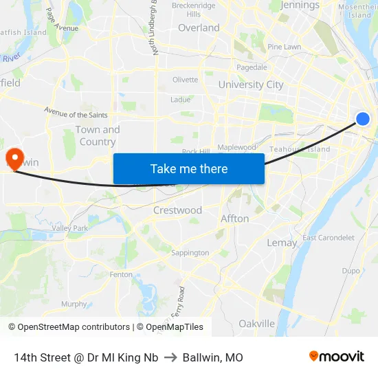 14th Street @ Dr Ml King Nb to Ballwin, MO map