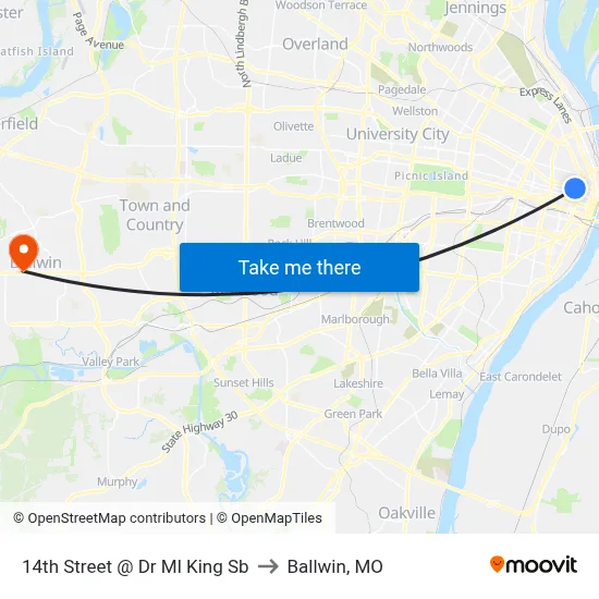 14th Street @ Dr Ml King Sb to Ballwin, MO map