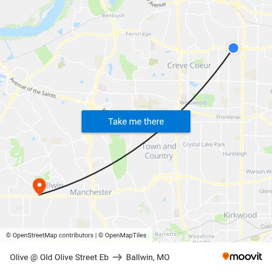 Olive @ Old Olive Street Eb to Ballwin, MO map
