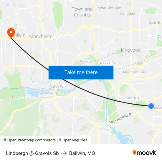 Lindbergh @ Gravois Sb to Ballwin, MO map