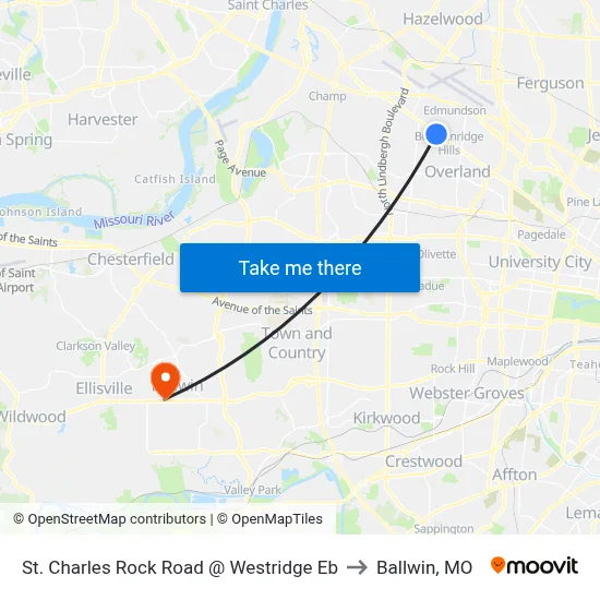 St. Charles Rock Road @ Westridge Eb to Ballwin, MO map
