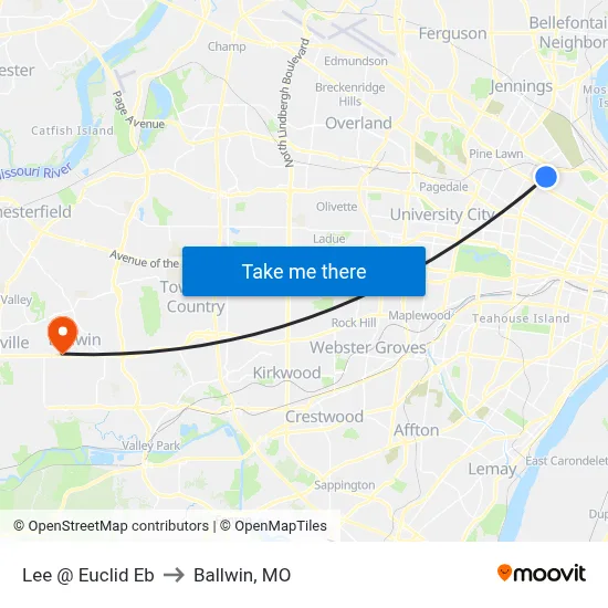 Lee @ Euclid Eb to Ballwin, MO map