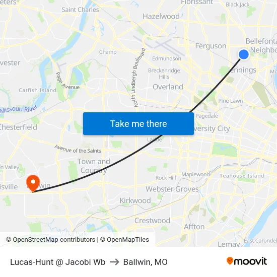 Lucas-Hunt @ Jacobi Wb to Ballwin, MO map
