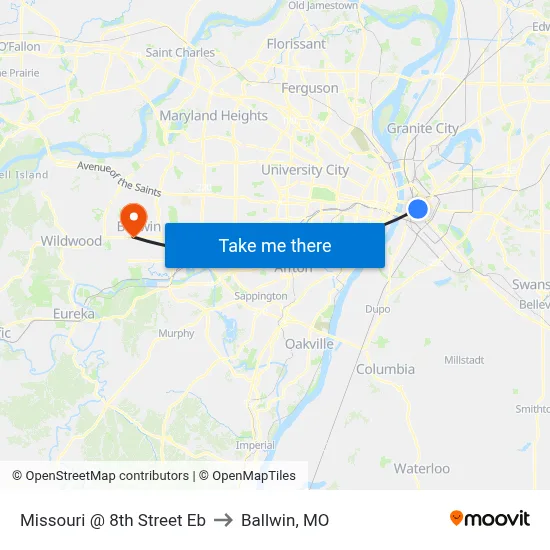Missouri @ 8th Street Eb to Ballwin, MO map