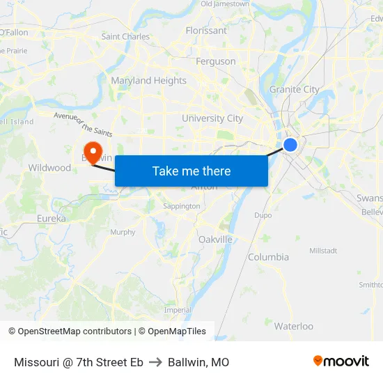 Missouri @ 7th Street Eb to Ballwin, MO map