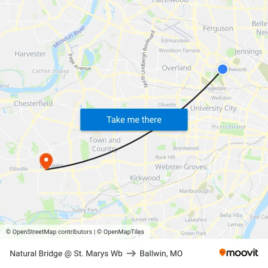 Natural Bridge @ St. Marys Wb to Ballwin, MO map