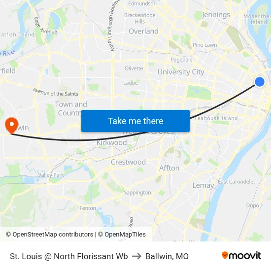 St. Louis @ North Florissant Wb to Ballwin, MO map
