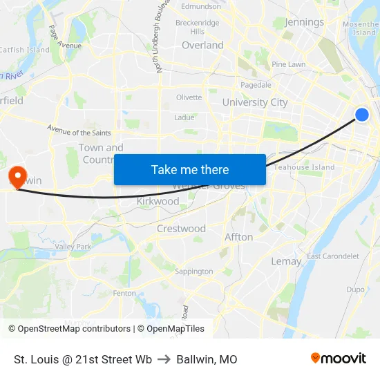 St. Louis @ 21st Street Wb to Ballwin, MO map