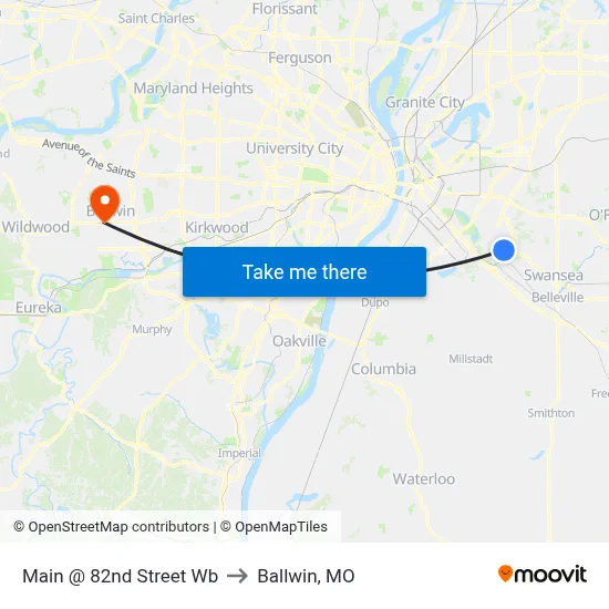 Main @ 82nd Street Wb to Ballwin, MO map
