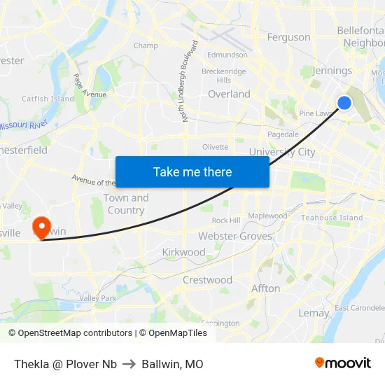 Thekla @ Plover Nb to Ballwin, MO map