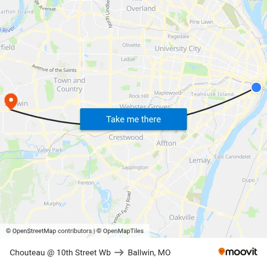 Chouteau @ 10th Street Wb to Ballwin, MO map