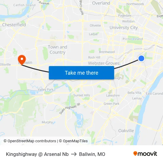 Kingshighway @ Arsenal Nb to Ballwin, MO map