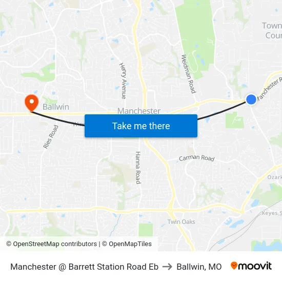 Manchester @ Barrett Station Road Eb to Ballwin, MO map