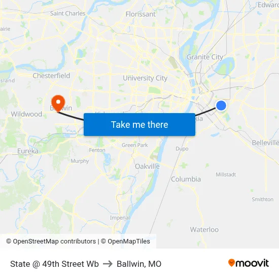 State @ 49th Street Wb to Ballwin, MO map