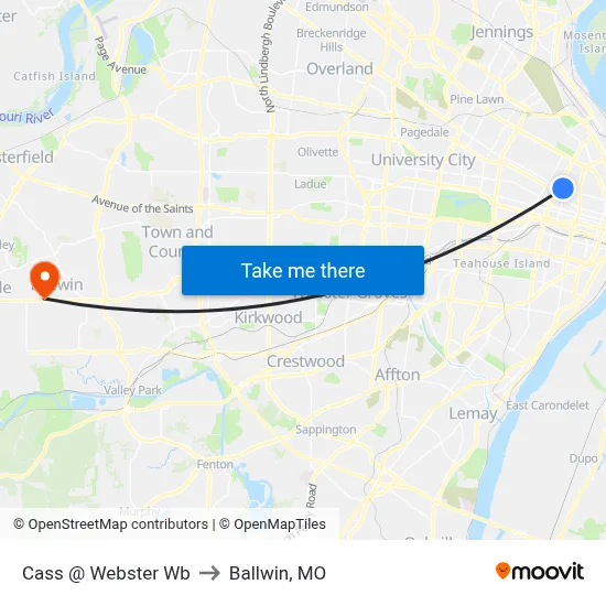 Cass @ Webster Wb to Ballwin, MO map