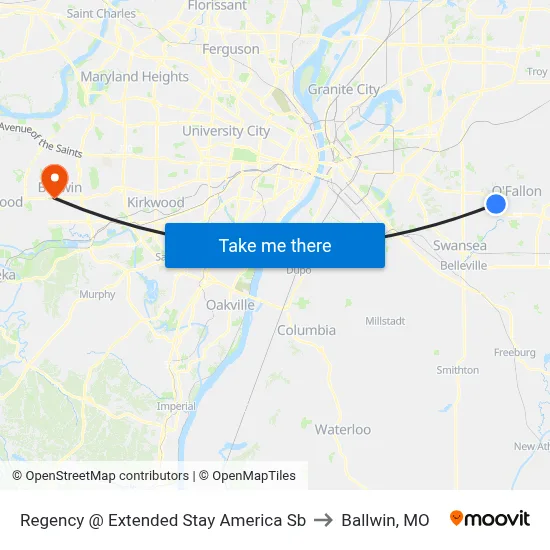 Regency @ Extended Stay America Sb to Ballwin, MO map