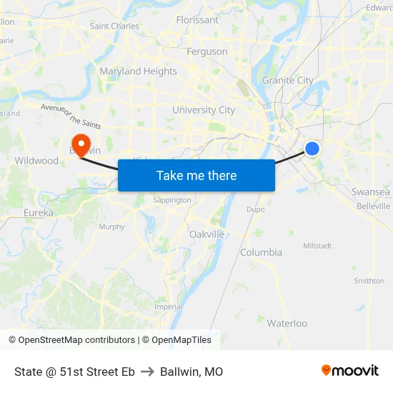State @ 51st Street Eb to Ballwin, MO map