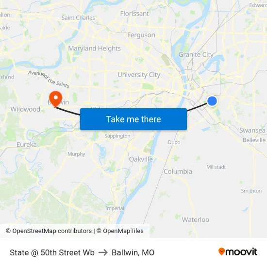 State @ 50th Street Wb to Ballwin, MO map