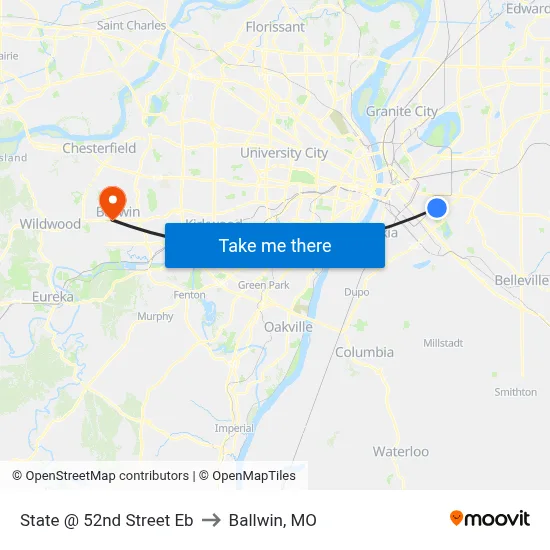 State @ 52nd Street Eb to Ballwin, MO map