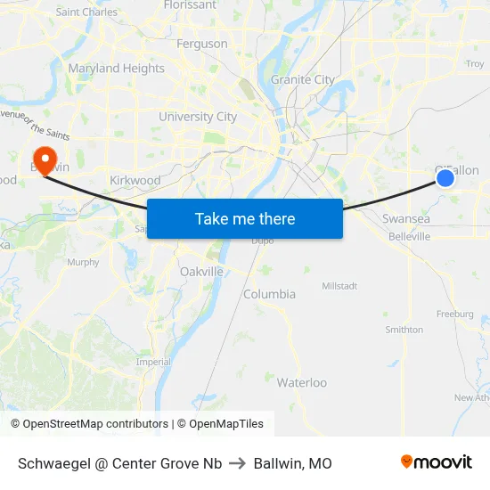 Schwaegel @ Center Grove Nb to Ballwin, MO map
