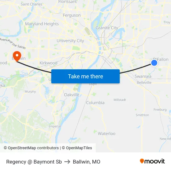 Regency @ Baymont Sb to Ballwin, MO map