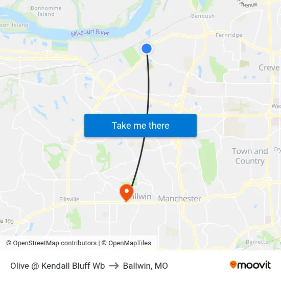 Olive @ Kendall Bluff Wb to Ballwin, MO map