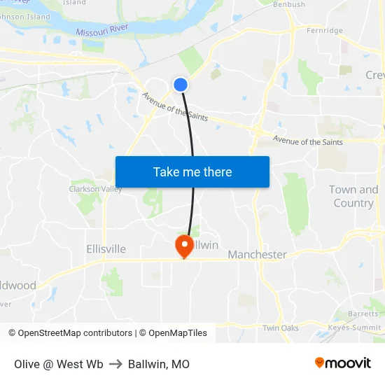 Olive @ West Wb to Ballwin, MO map