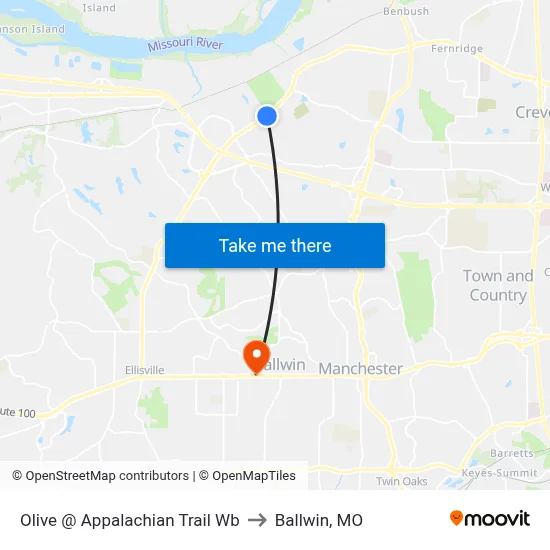 Olive @ Appalachian Trail Wb to Ballwin, MO map