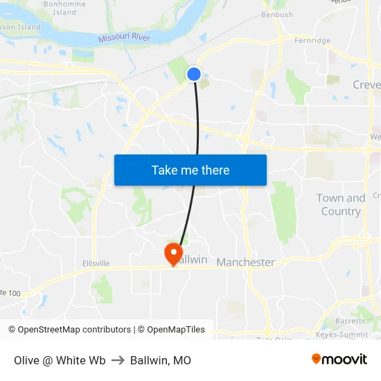 Olive @ White Wb to Ballwin, MO map