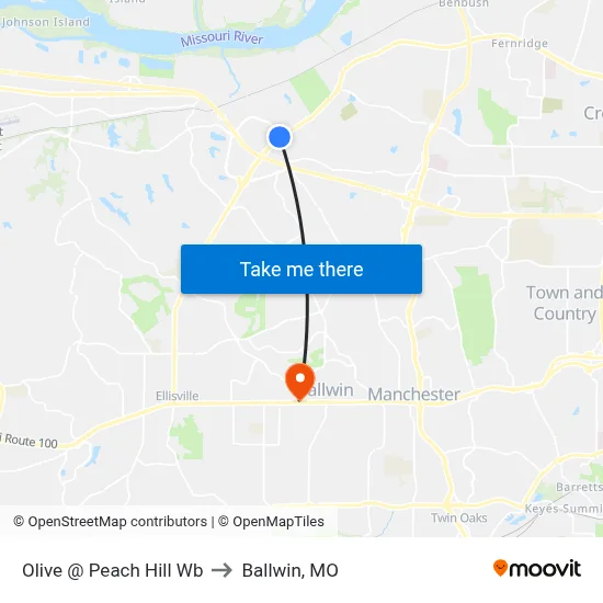 Olive @ Peach Hill Wb to Ballwin, MO map