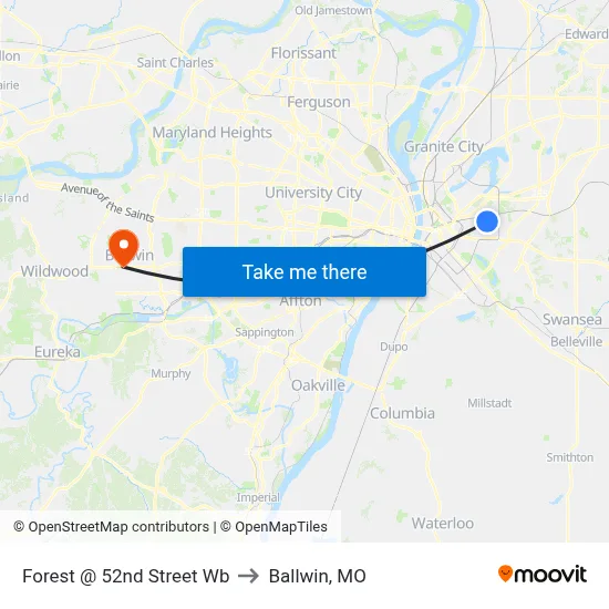 Forest @ 52nd Street Wb to Ballwin, MO map