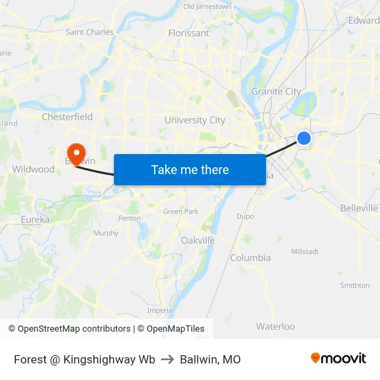 Forest @ Kingshighway Wb to Ballwin, MO map