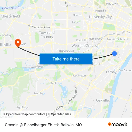 Gravois @ Eichelberger Eb to Ballwin, MO map
