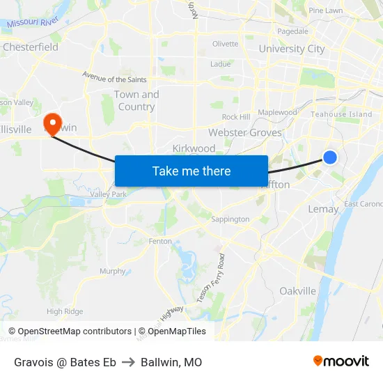 Gravois @ Bates Eb to Ballwin, MO map
