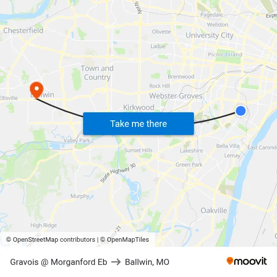 Gravois @ Morganford Eb to Ballwin, MO map