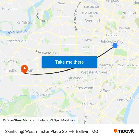 Skinker @ Westminster Place Sb to Ballwin, MO map