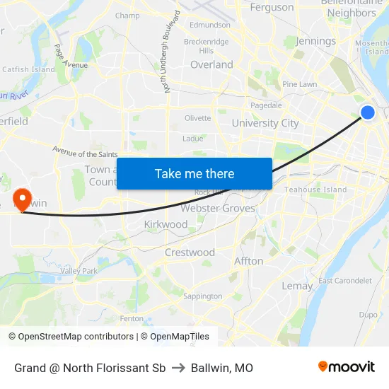 Grand @ North Florissant Sb to Ballwin, MO map
