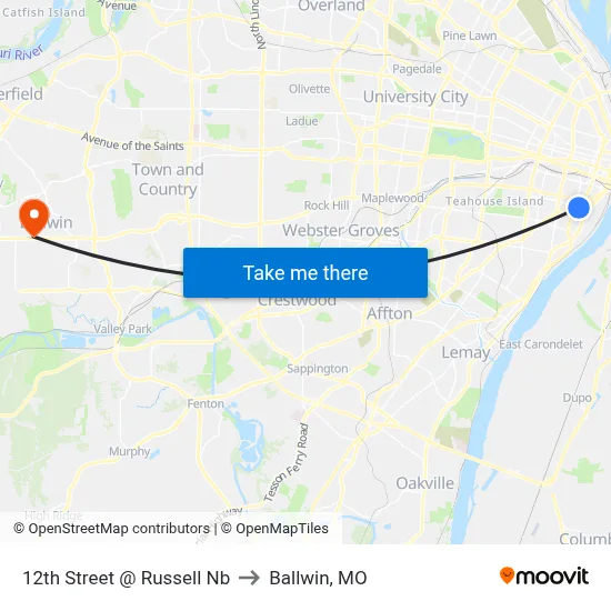 12th Street @ Russell Nb to Ballwin, MO map