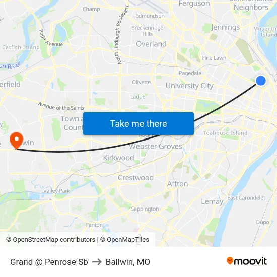 Grand @ Penrose Sb to Ballwin, MO map