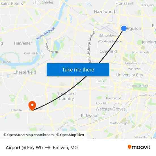 Airport @ Fay Wb to Ballwin, MO map