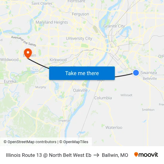 Illinois Route 13 @ North Belt West Eb to Ballwin, MO map