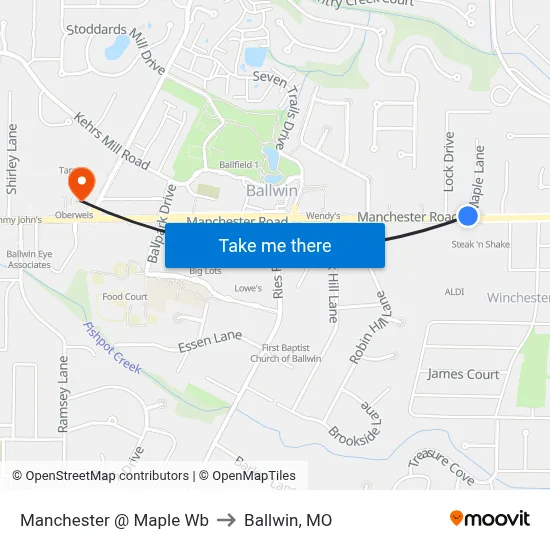Manchester @ Maple Wb to Ballwin, MO map