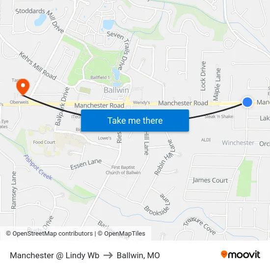 Manchester @ Lindy Wb to Ballwin, MO map