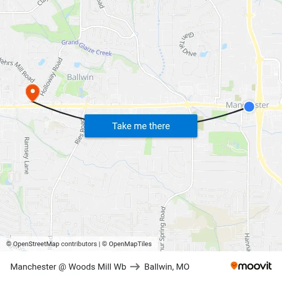 Manchester @ Woods Mill Wb to Ballwin, MO map