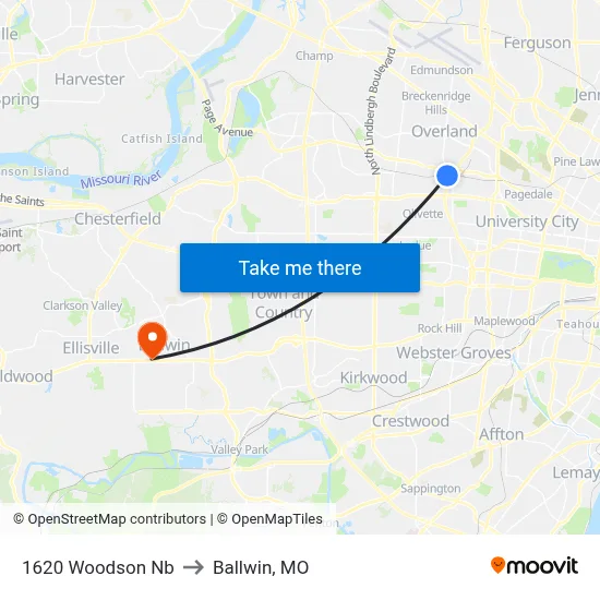 1620 Woodson Nb to Ballwin, MO map
