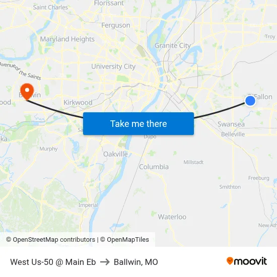 West Us-50 @ Main Eb to Ballwin, MO map