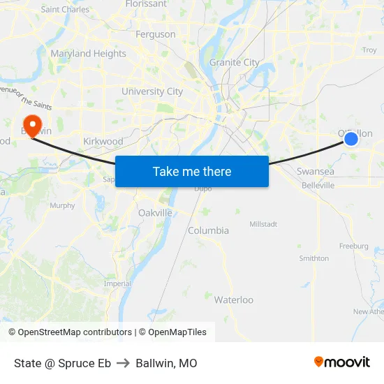 State @ Spruce Eb to Ballwin, MO map