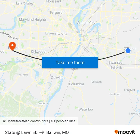 State @ Lawn Eb to Ballwin, MO map