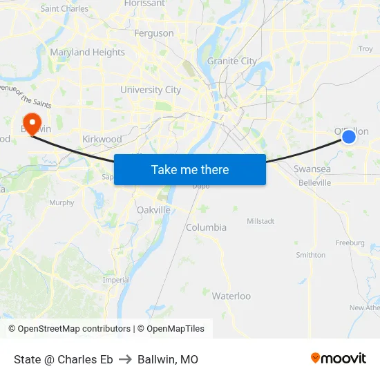State @ Charles Eb to Ballwin, MO map